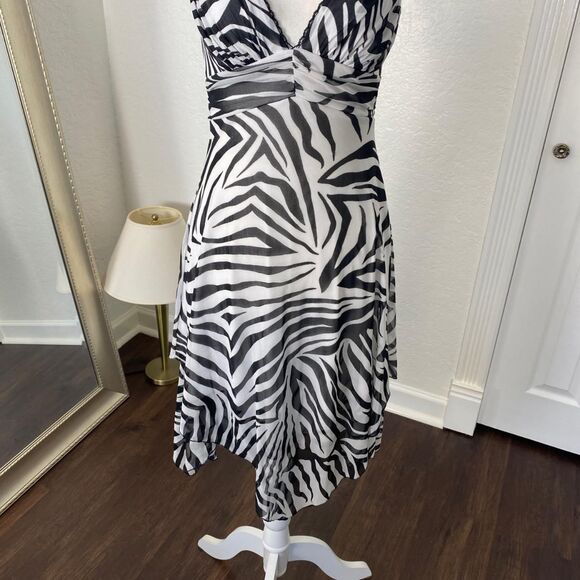 Y2K Grunge Layered Euro chic Black White Micro Mesh Zebra Print Midi Dress S - Picture 2 of 8